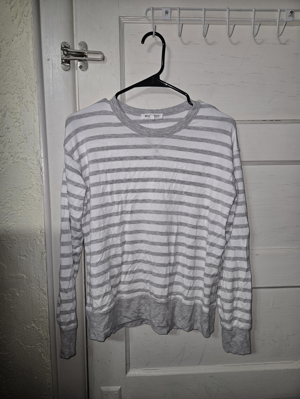 Workshop Republic Clothing Heather Gray & White Striped Crewneck Long Sleeve Top